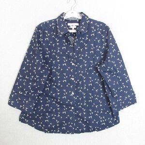 Foxcroft Easy Care Top Blouse Shirt Women Size XL 3/4 Sleeve Bird Print Blue